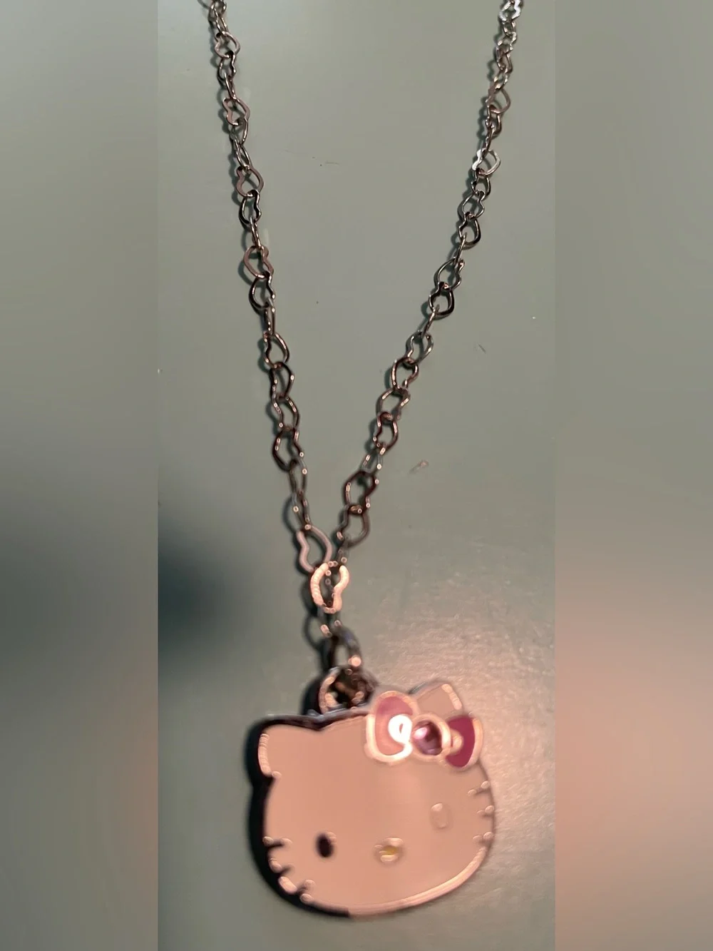 Silver-Tone Enamel Hello Kitty Pendant Necklace - Silver Heart Chain Necklace